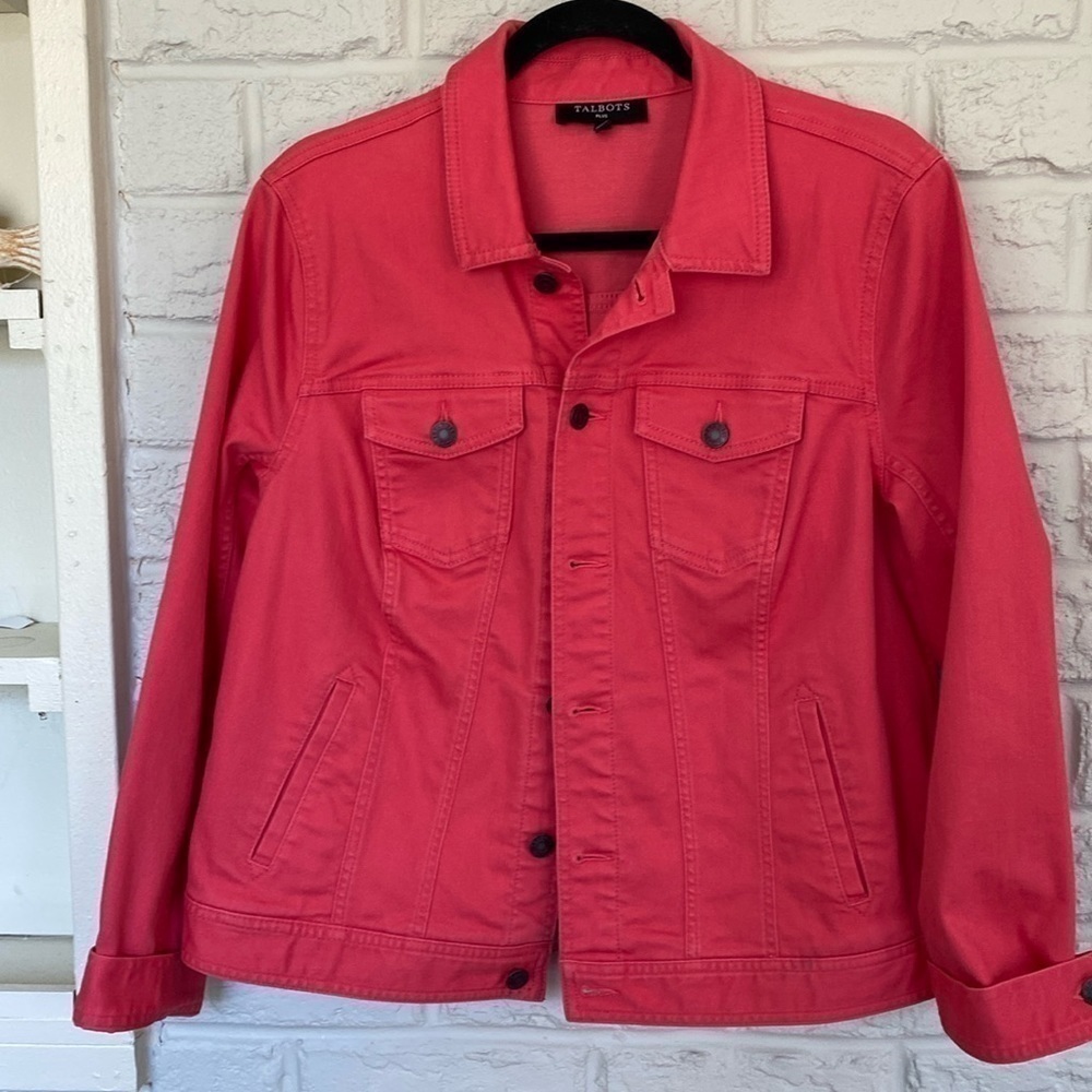Talbots Salmon Pink Denim Style Jacket Size X